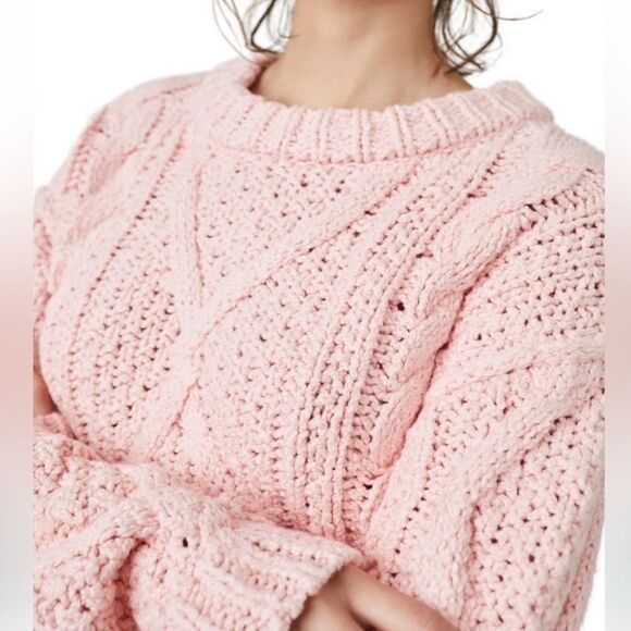 NEW Free People Pink Cutting Edge Cable
Knit Crop Sweater Barbie Hot Pink Large - Picture 3 of 12